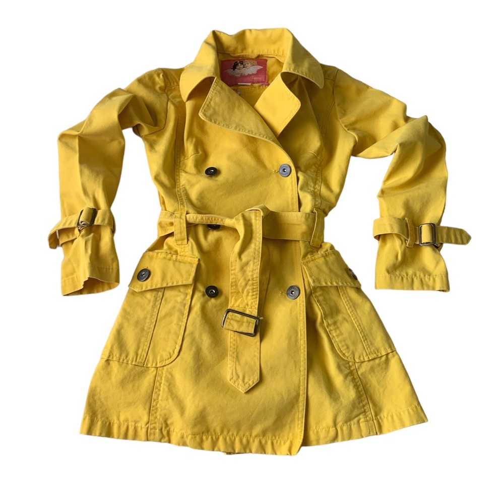 Fiorucci Y2K Yellow Cotton Trench Coat Mid Length Cargo Belted XS F16740138